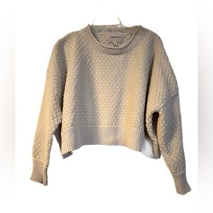 Industry Cropped Oatmeal Crew neck cable Sweater S